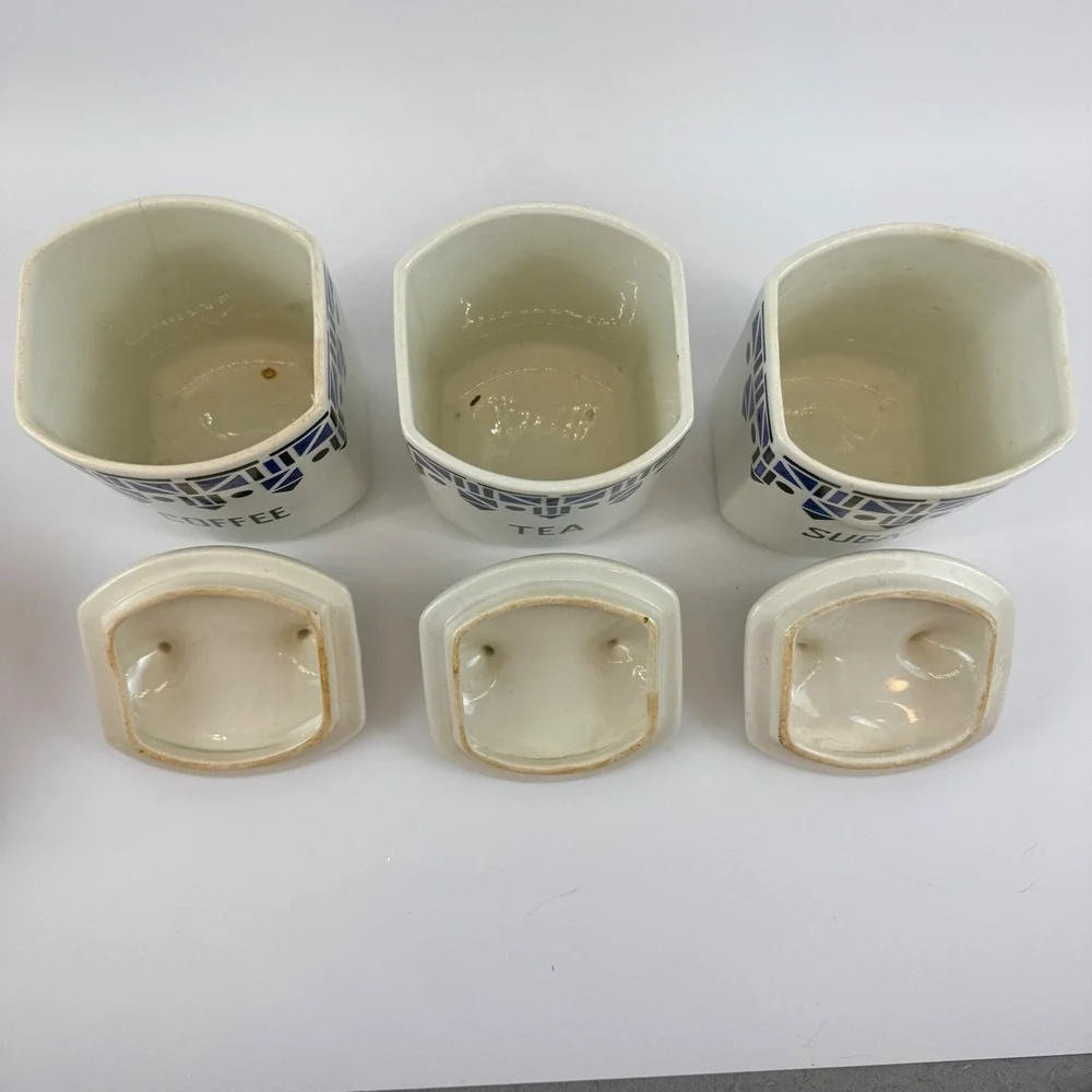 Art Deco Czech Pottery Canister Set Salt Box Yvonne Czechoslovakia Cobalt Blue